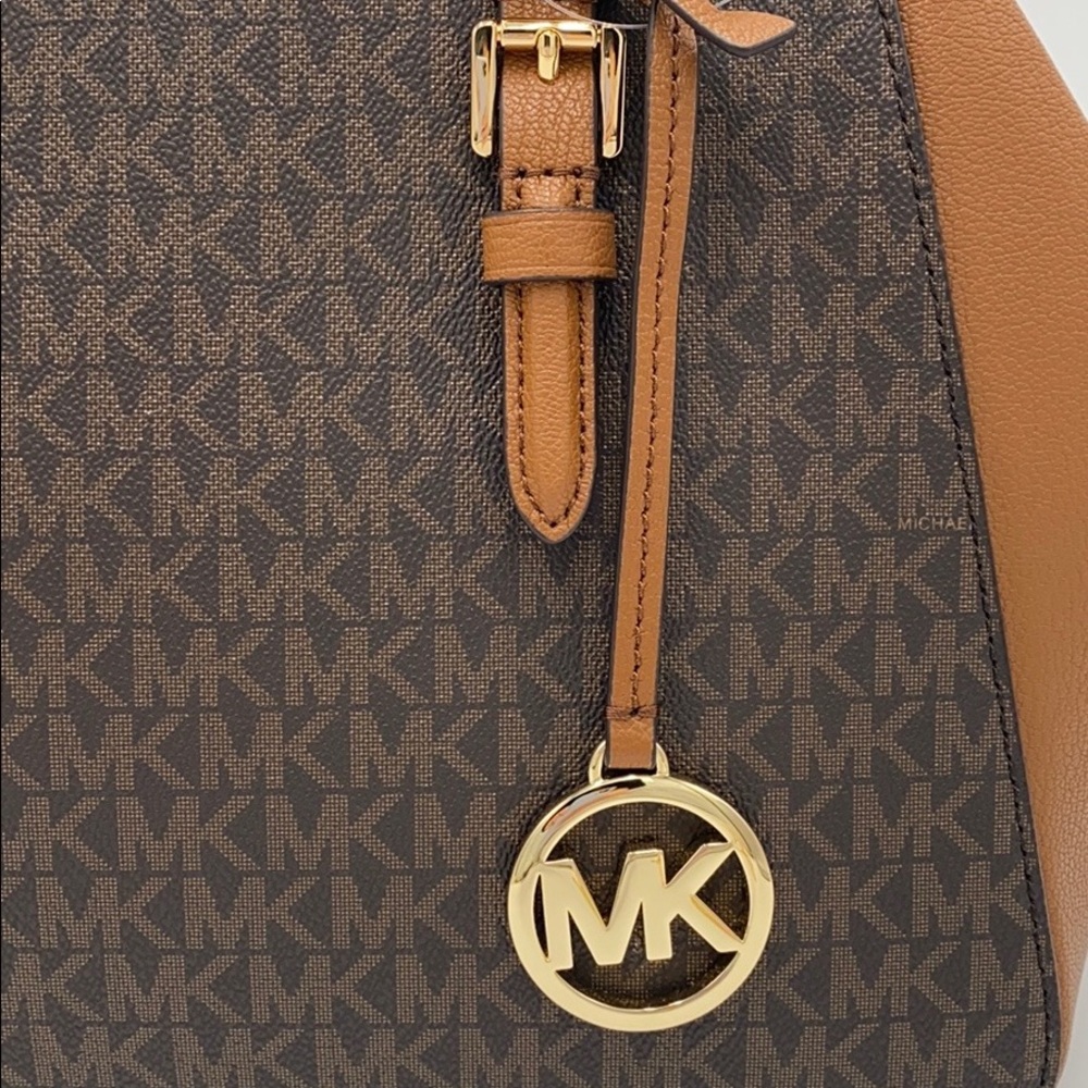 MICHAEL KORS CHARLOTTE LARGE SATCHEL BROWN MULTI - Picture 14 of 16
